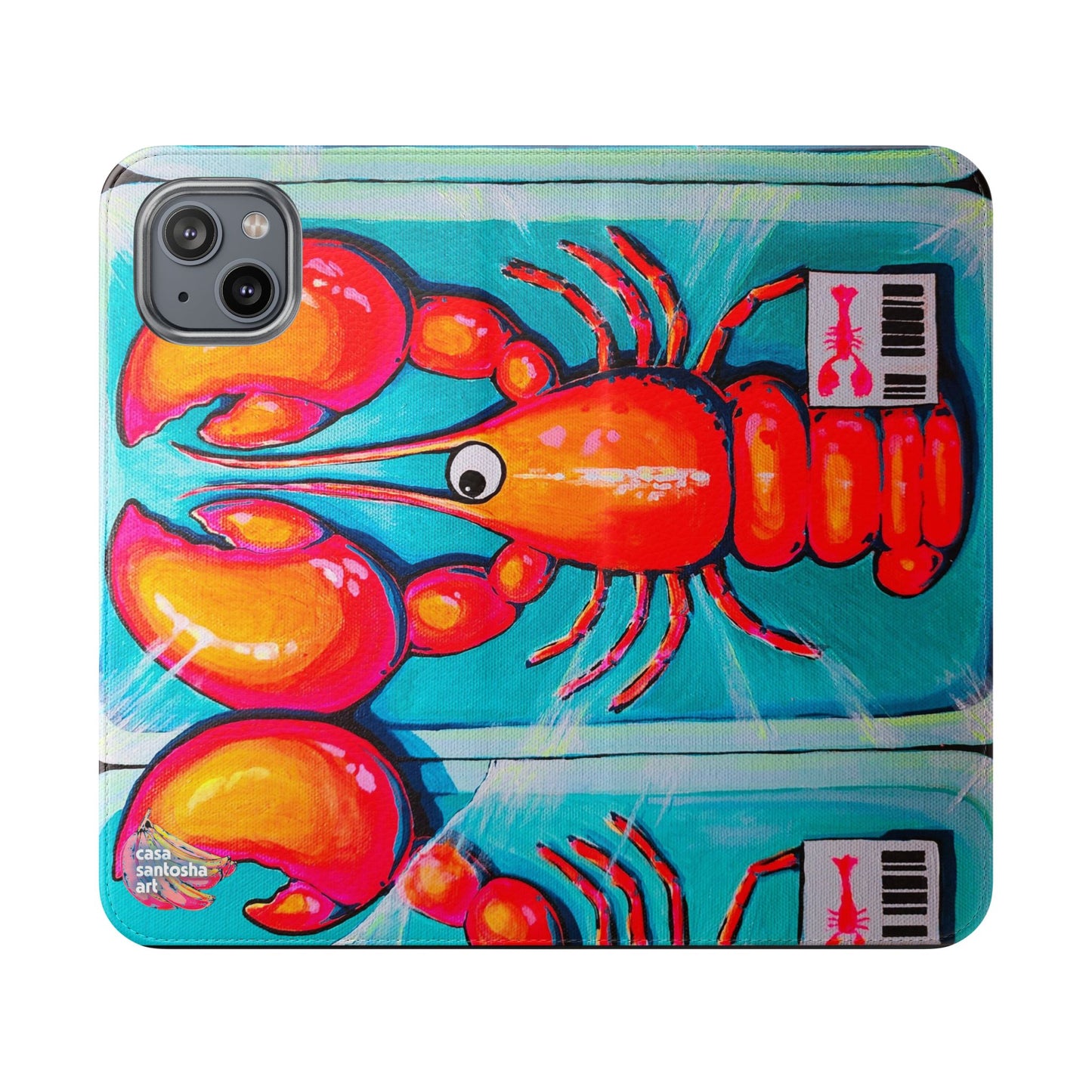 Neon Lobster Flip Phone Case – Wallet Cover with Card Slots