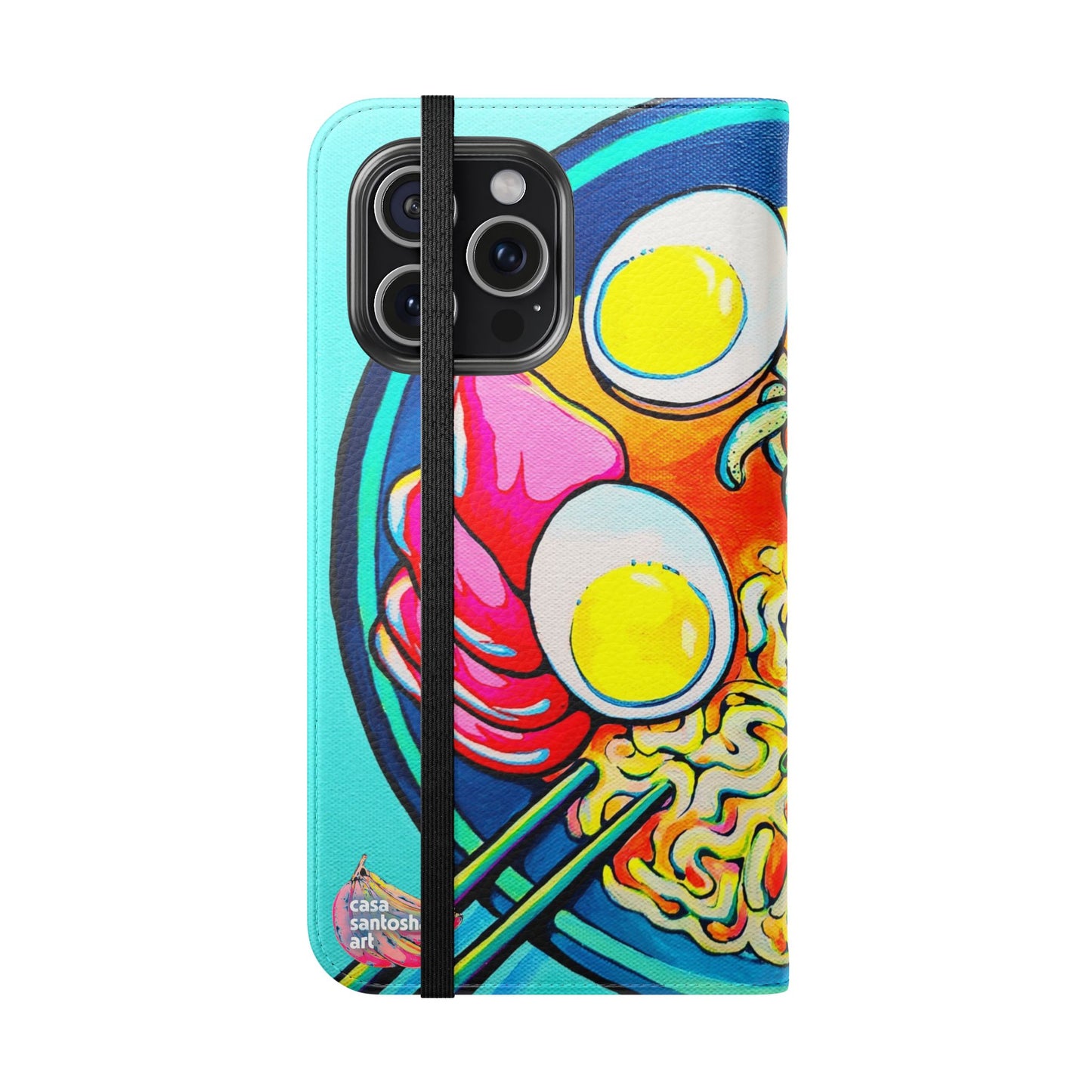 Neon Ramen Flip Phone Case – Wallet Cover with Card Slots