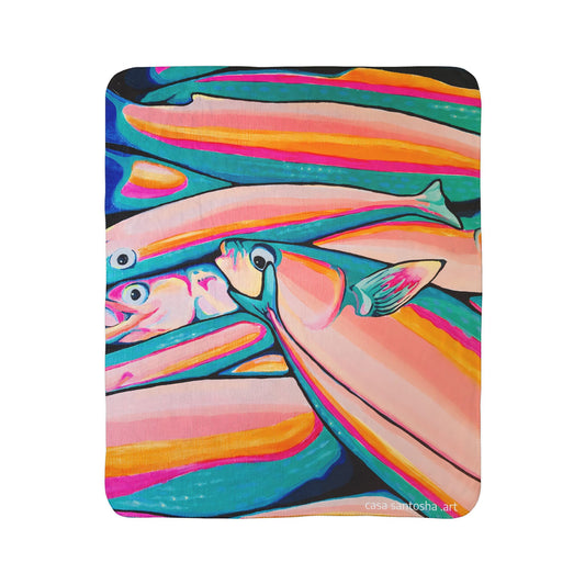 Neon Fish Fleece Sherpa Blanket