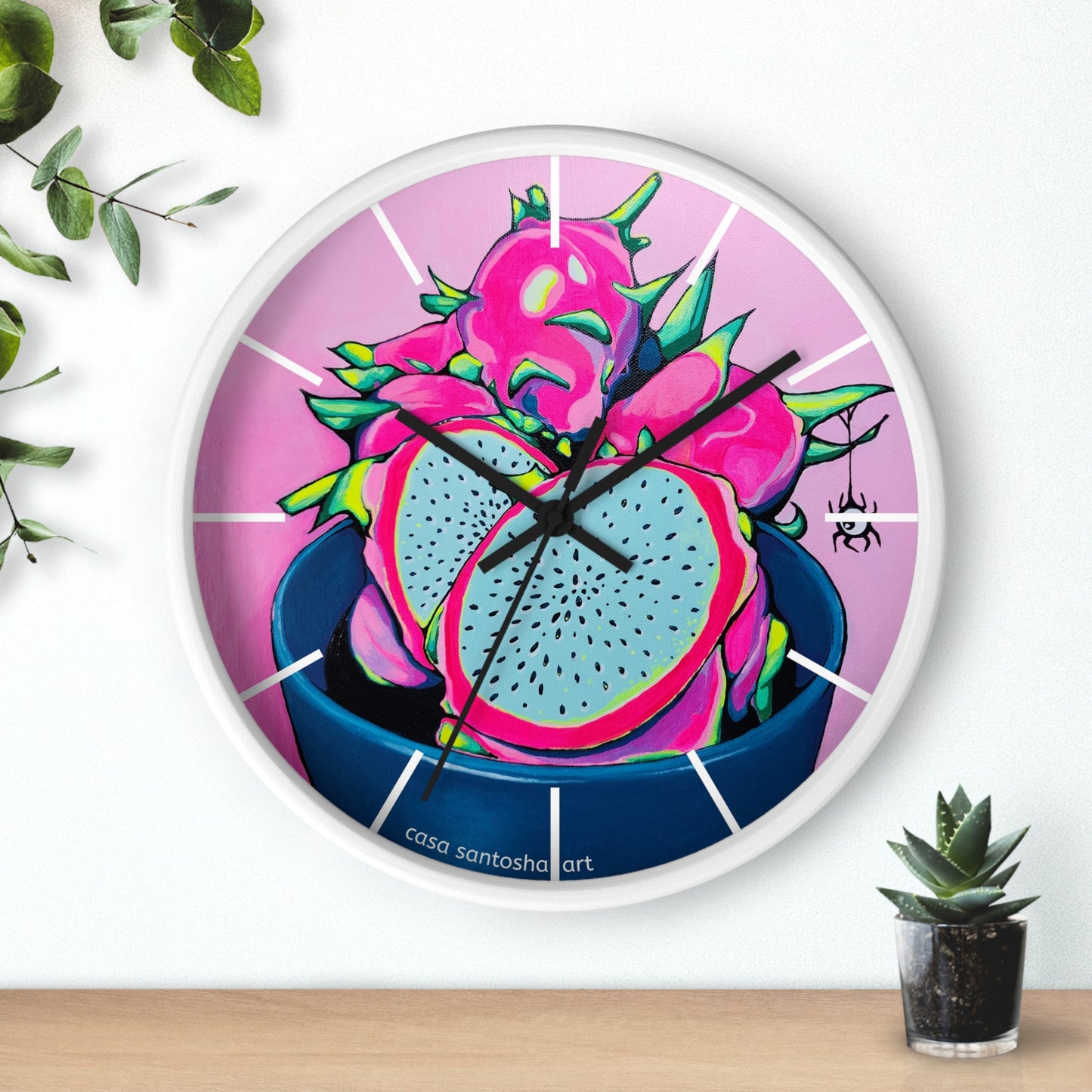 Neon Pink Dragon Fruit Pop Art Wall Clock