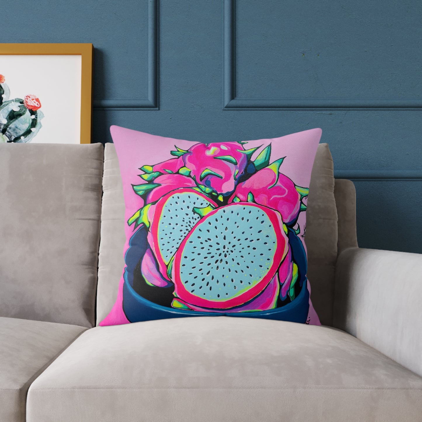 Neon Pink Dragon Fruit Art Canvas Decorative Pillow