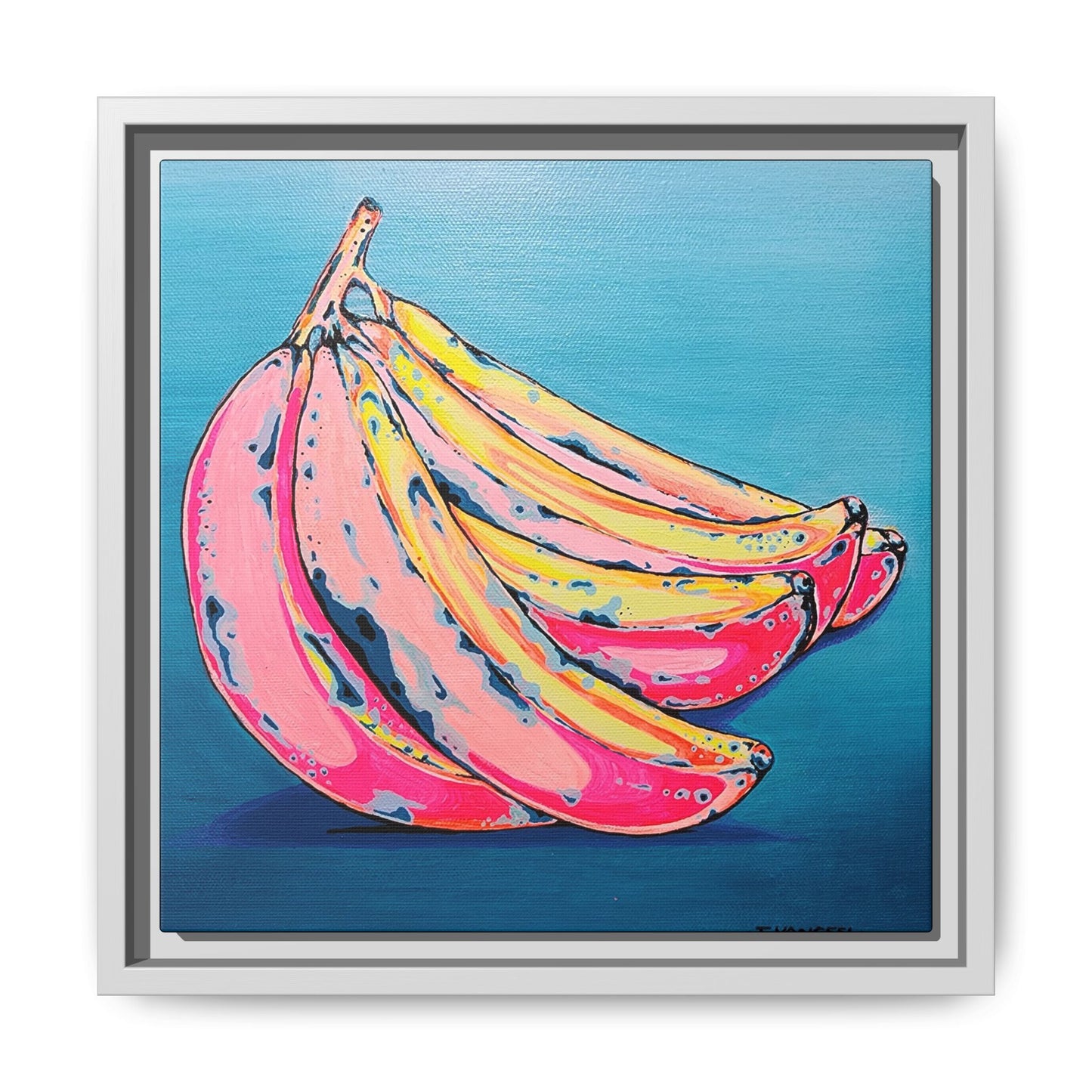 Framed Neon Bananas Canvas Print