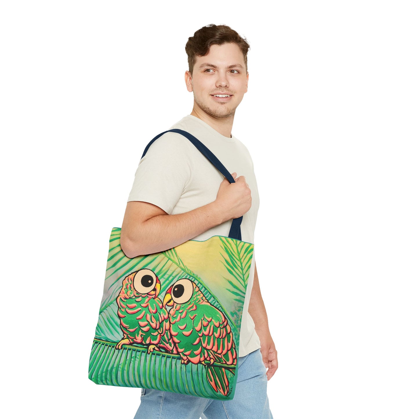 Premium Chatty Cyclops Parrots Tote Bag, Original Artist Design, Reusable Shopping Tote,  Eco-Friendly