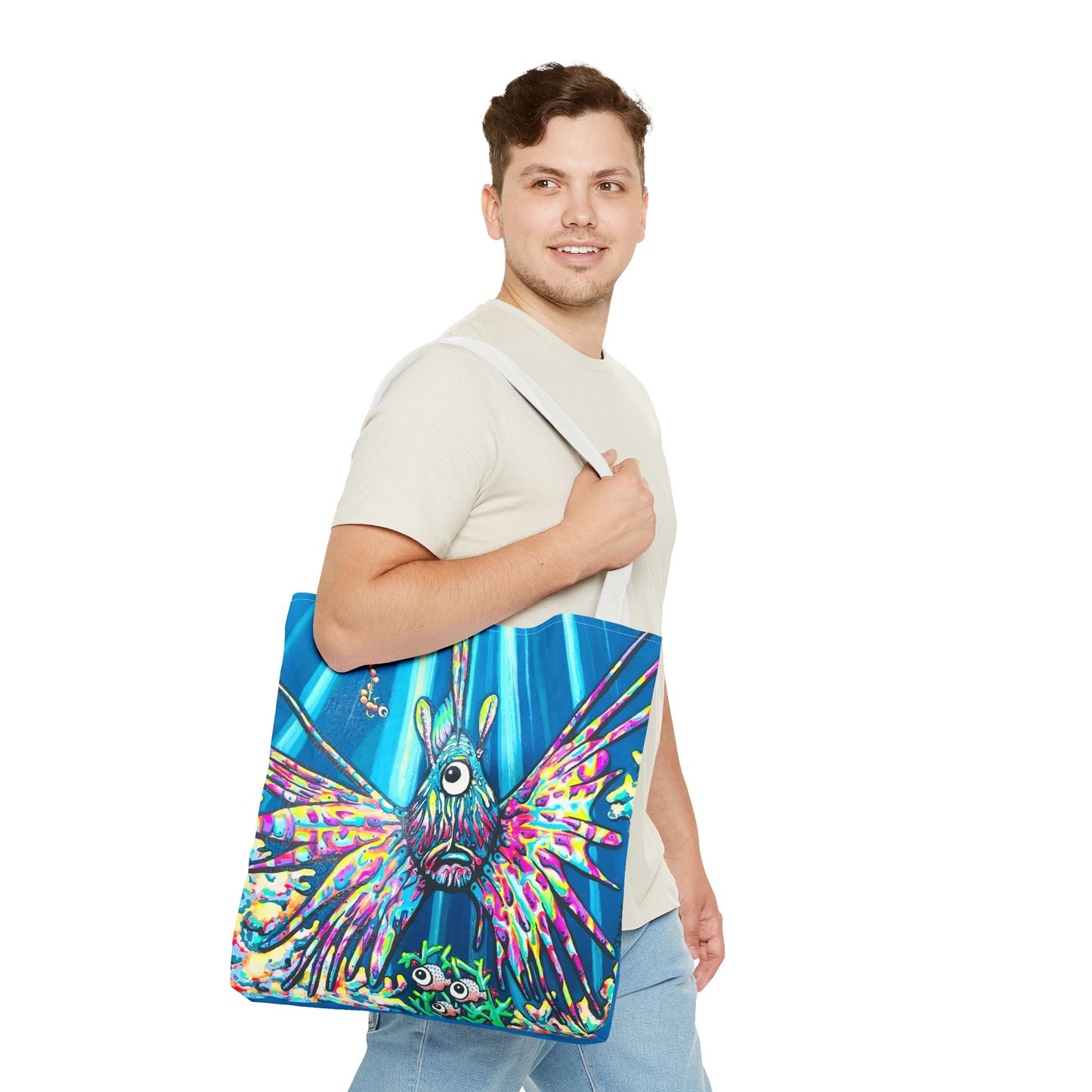 Premium Cyclops Lionfish Tote Bag, Original Artist Design, Reusable Shopping Tote,  Eco-Friendly
