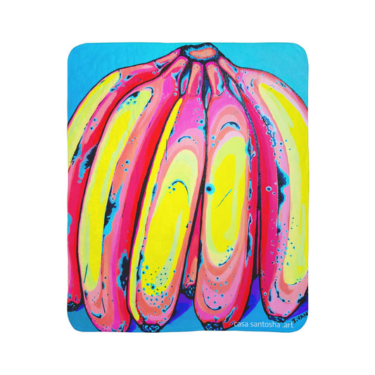 Neon Fat Bananas Fleece Sherpa Blanket