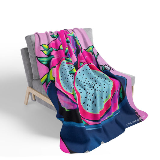 Neon Pink Dragon Fruit Fleece Sherpa Blanket