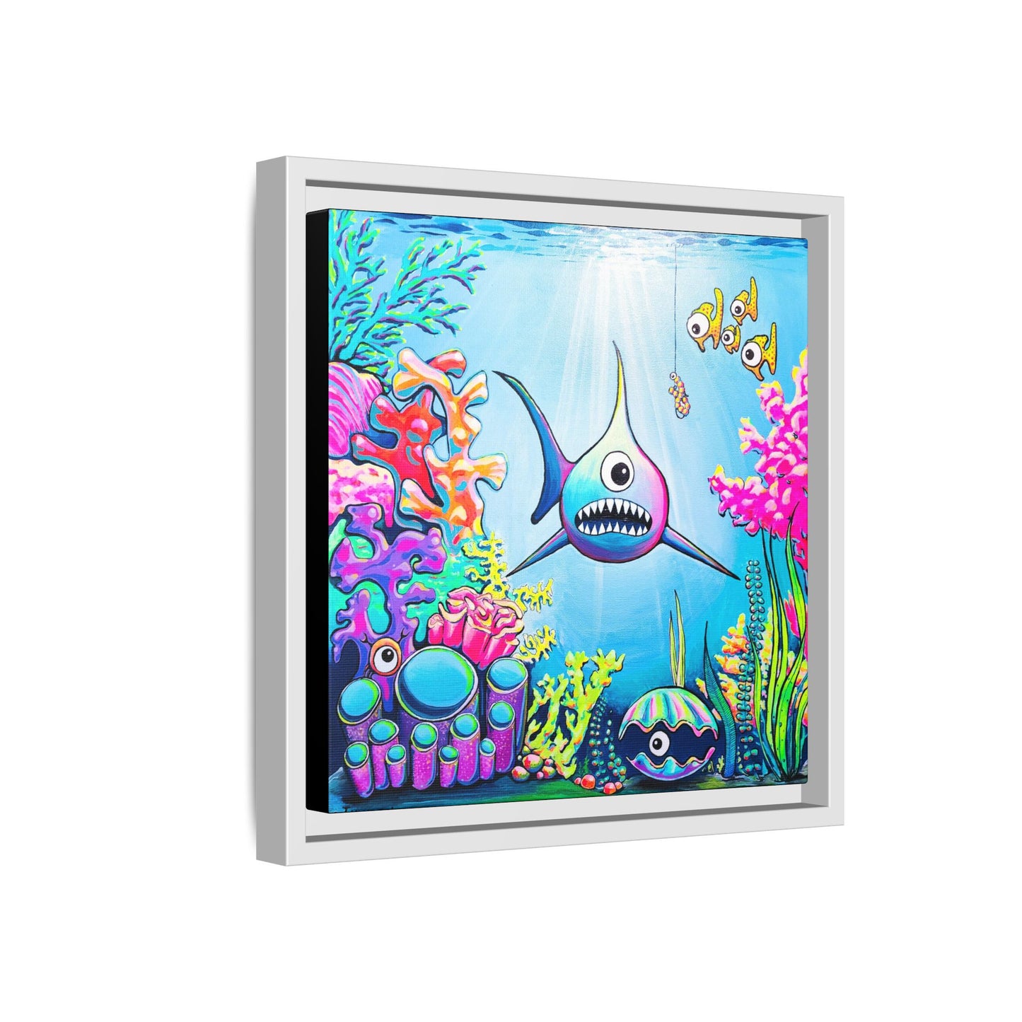 Framed Cyclops Shark Canvas Print
