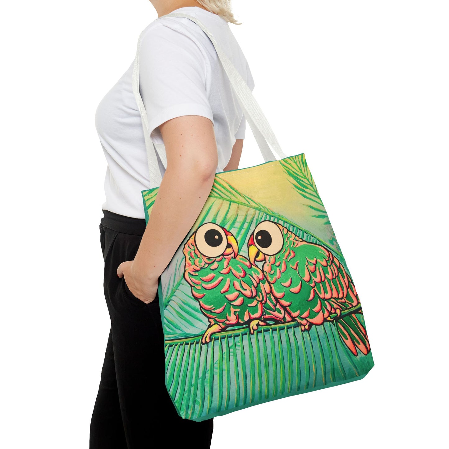 Premium Chatty Cyclops Parrots Tote Bag, Original Artist Design, Reusable Shopping Tote,  Eco-Friendly