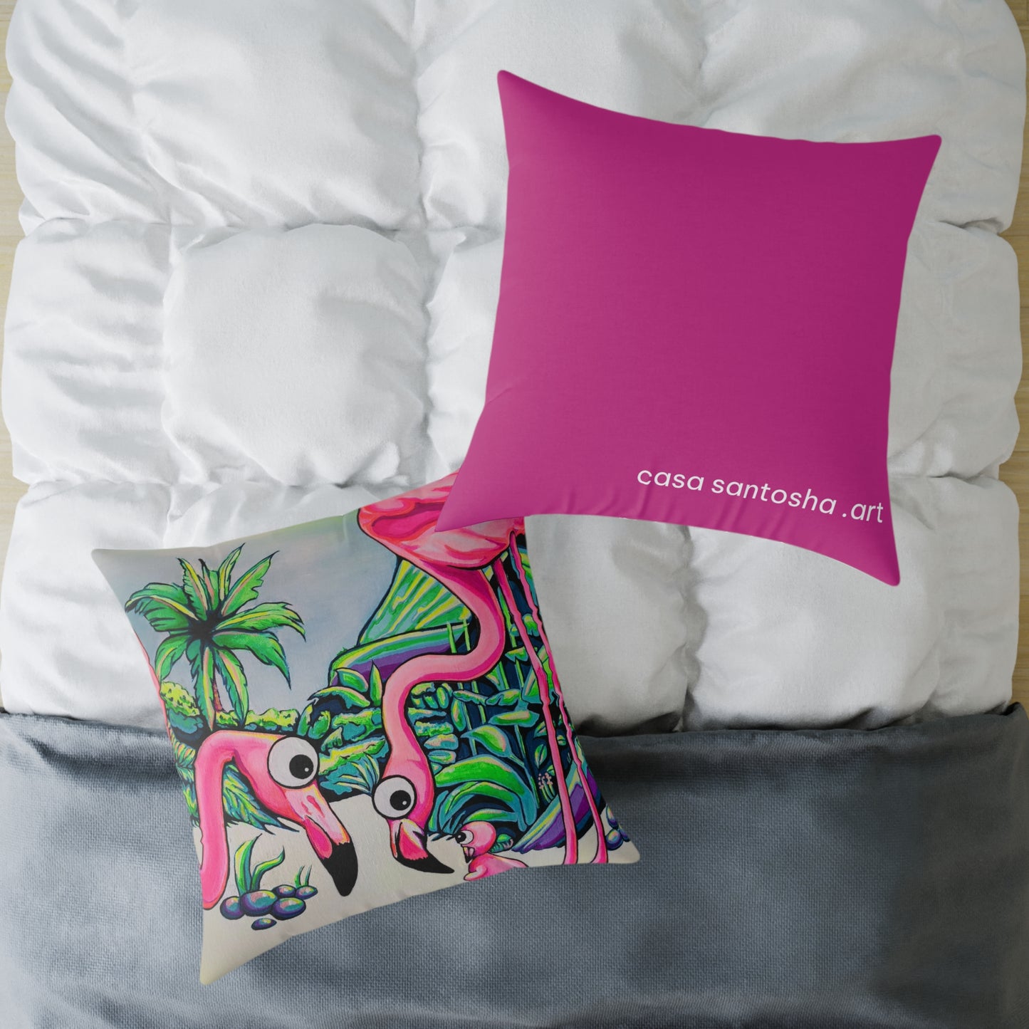 Cyclops Flamingo Family Art Canvas Decorative Pillow