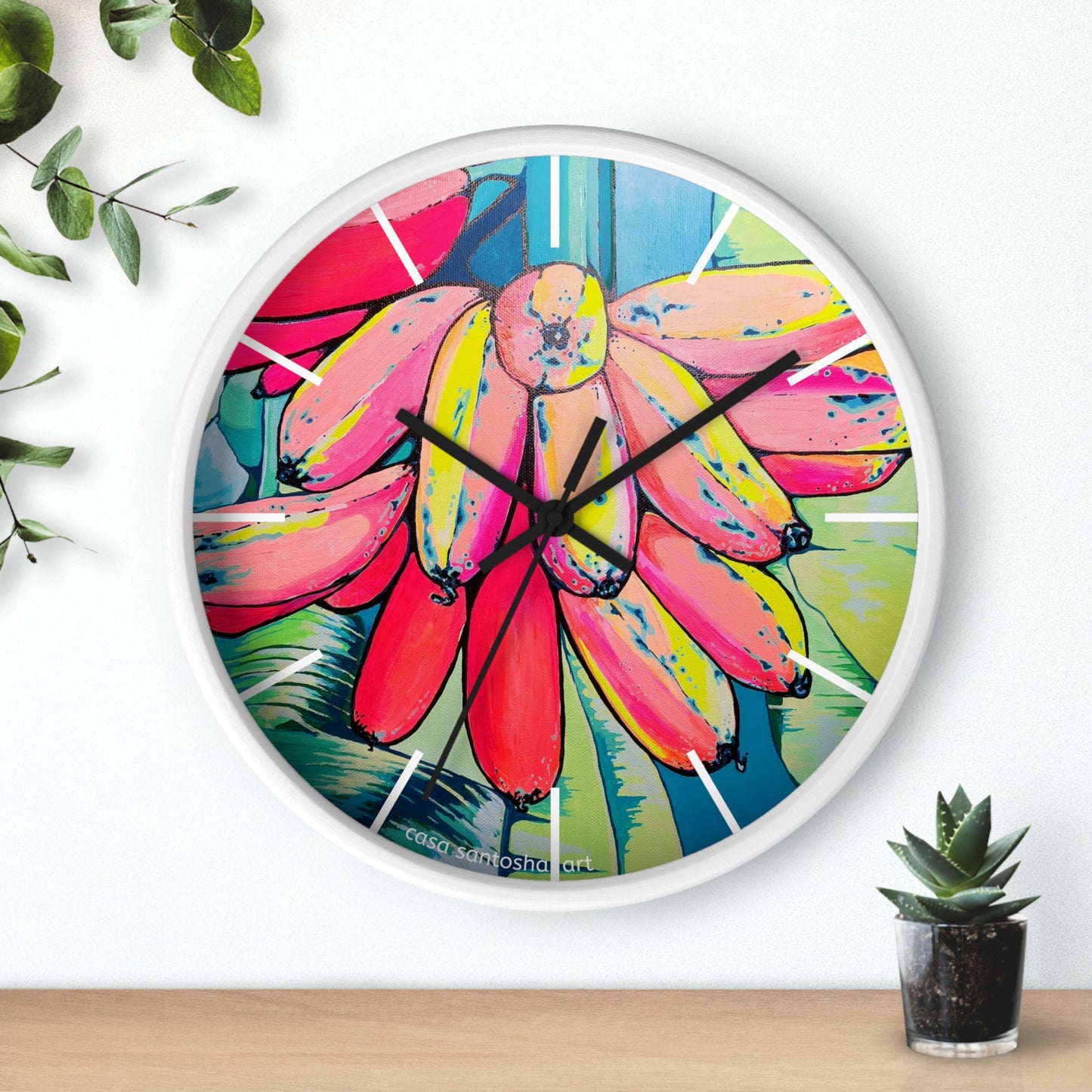 Neon Primitivo Bananas Pop Art Wall Clock
