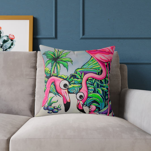 Cyclops Flamingo Family Art Canvas Decorative Pillow