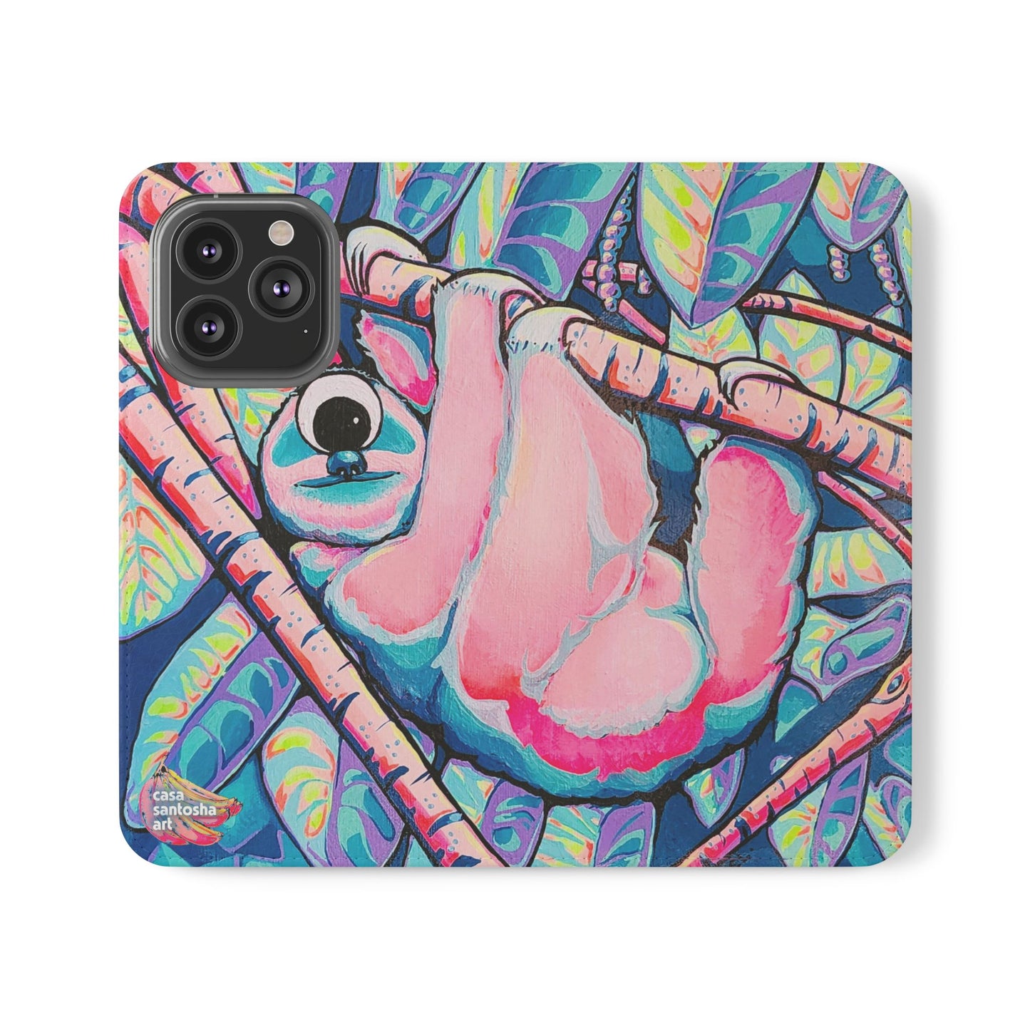 Cyclops Sloth Flip Phone Case – Wallet Cover with Card Slots