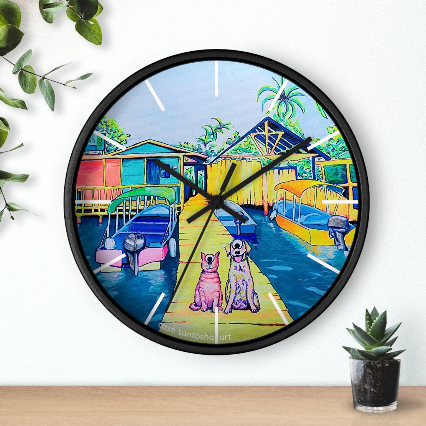 Cyclops Cat and Dog in Bocas Pop Art Wall Clock