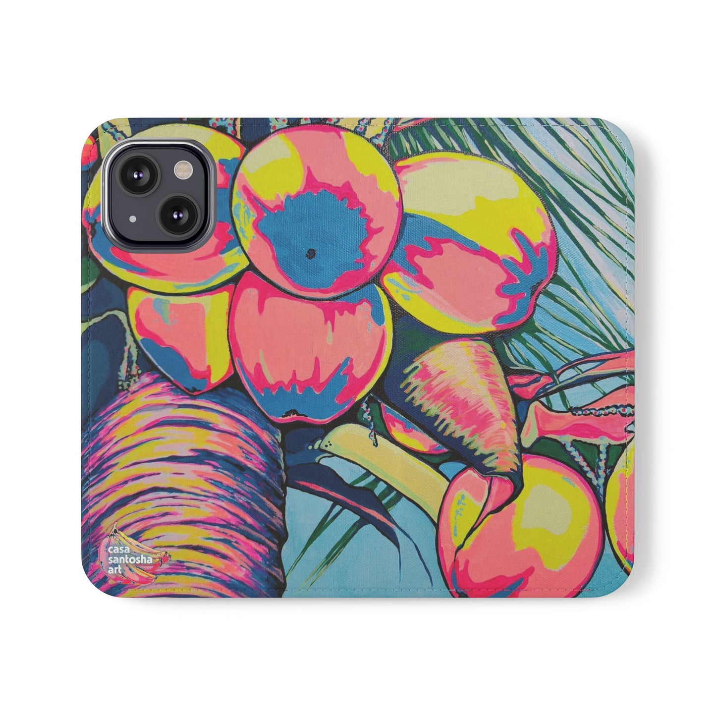 Neon Coconuts Flip Phone Case – Wallet Cover with Card Slots