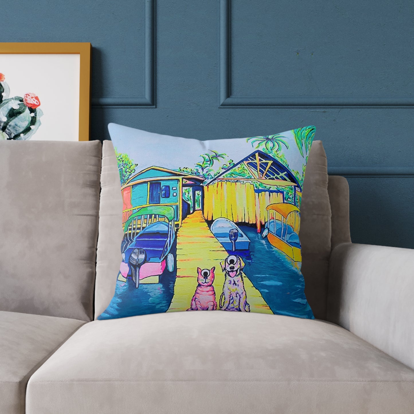 Cyclops Cat and Dog in Bocas Art Canvas Decorative Pillow