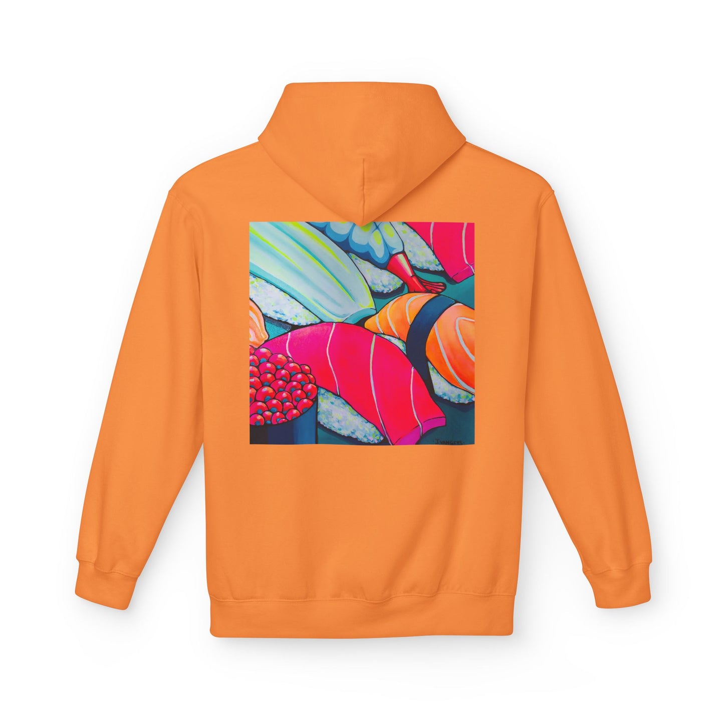 Sweat à capuche doux unisexe néon motif sushis