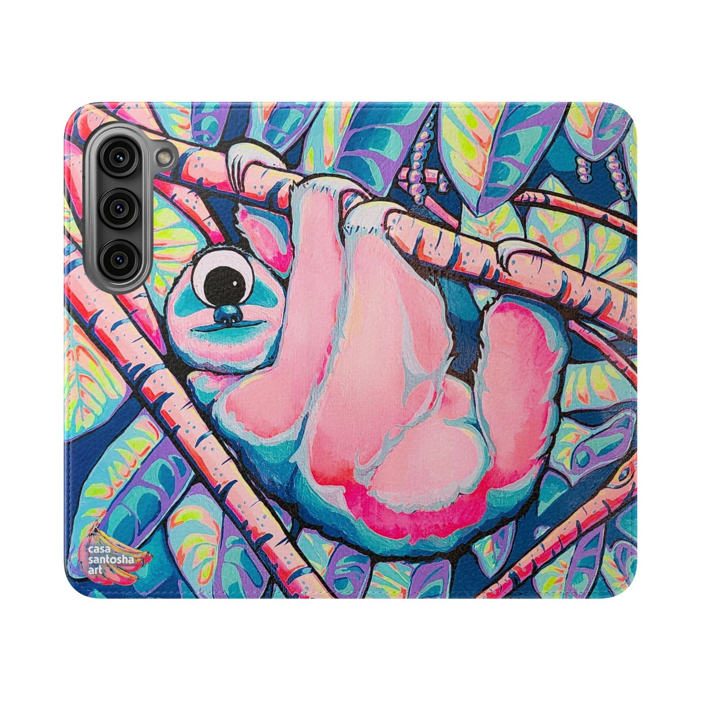 Cyclops Sloth Flip Phone Case – Wallet Cover with Card Slots