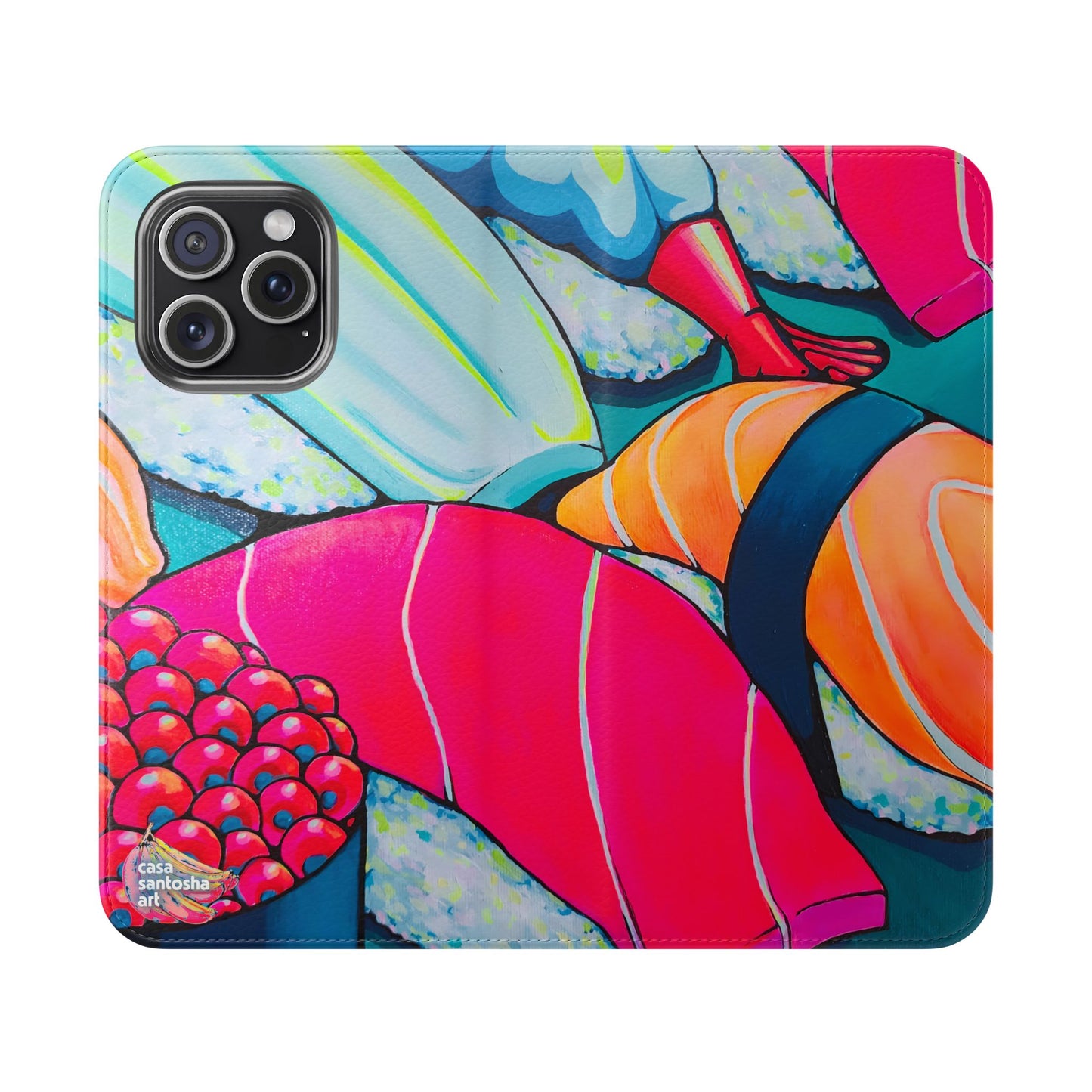 Étui portefeuille pour téléphone à clapet Neon Sushi avec porte-cartes