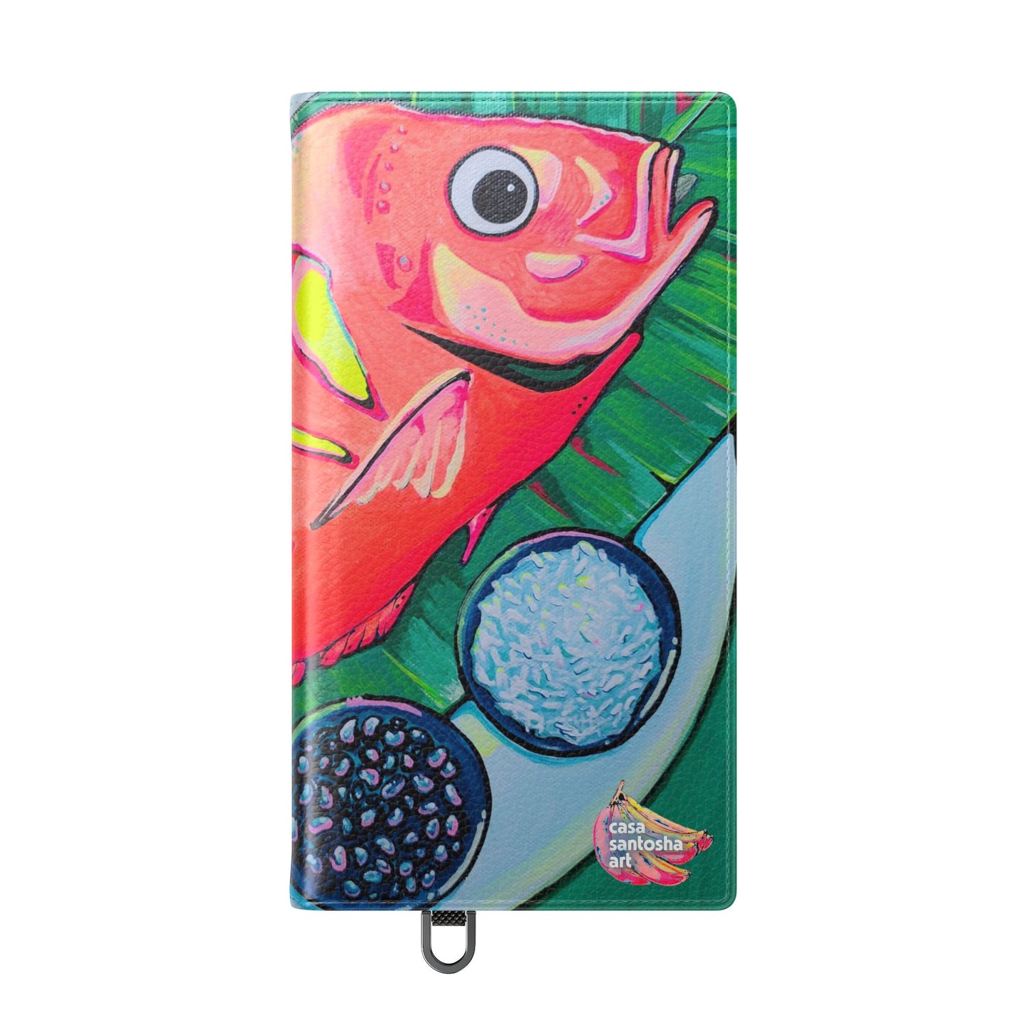 Neon Fried Fish Flip Phone Case – Wallet Cover with Card Slots