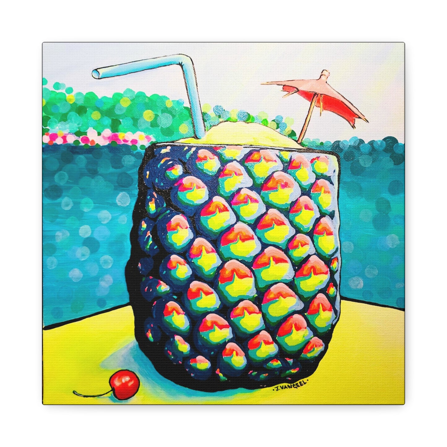 Neon Piña Colada Canvas Print, Original Artist Design, Home Decor, Wall Art