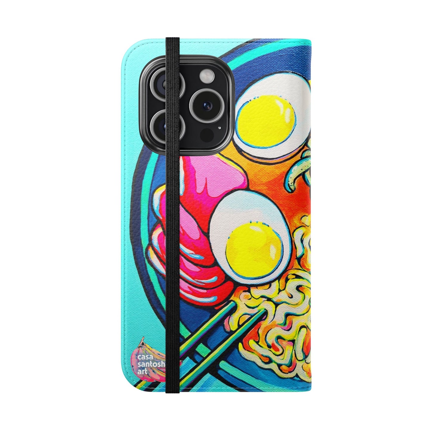 Neon Ramen Flip Phone Case – Wallet Cover with Card Slots