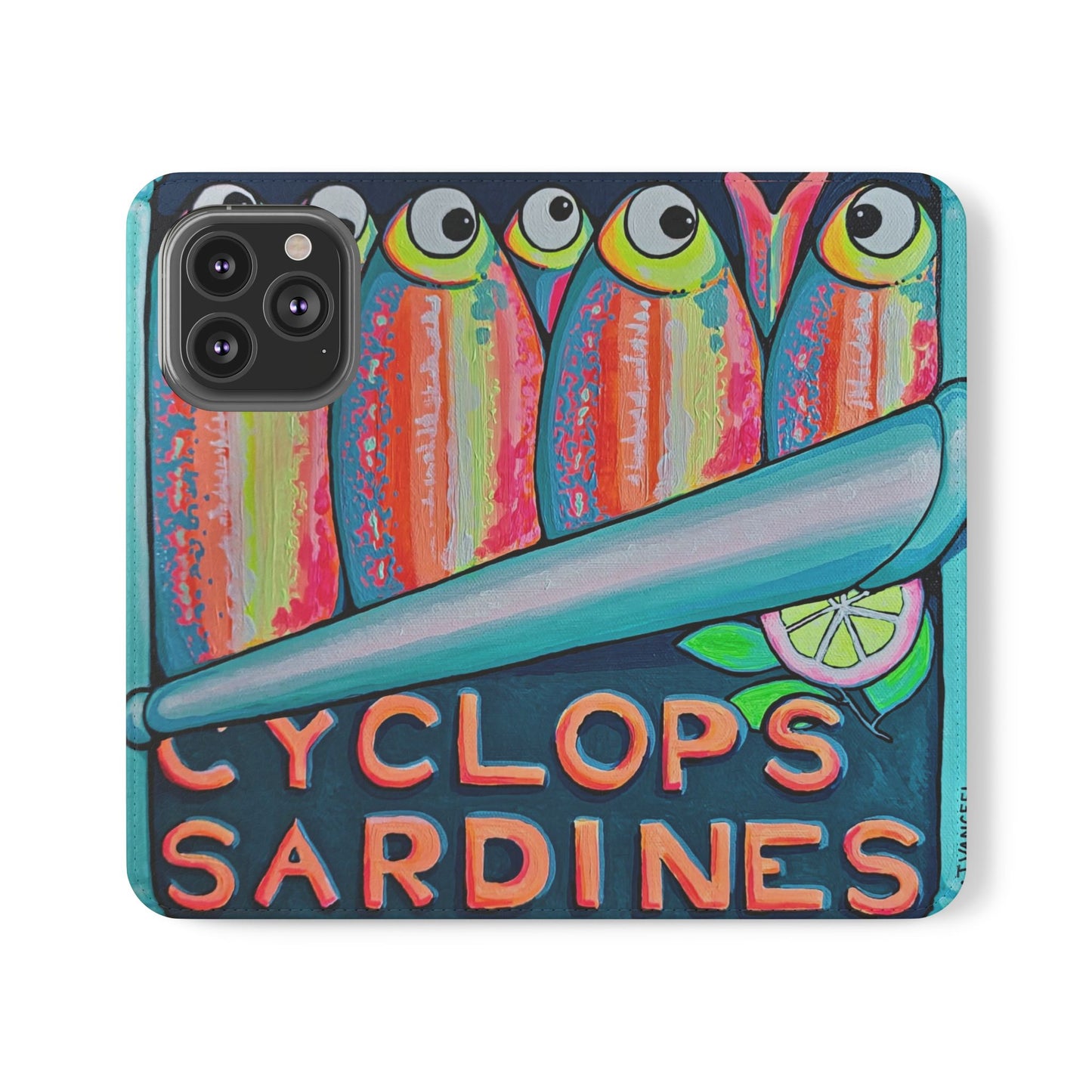 Neon Sardines Flip Phone Case – Wallet Cover with Card Slots