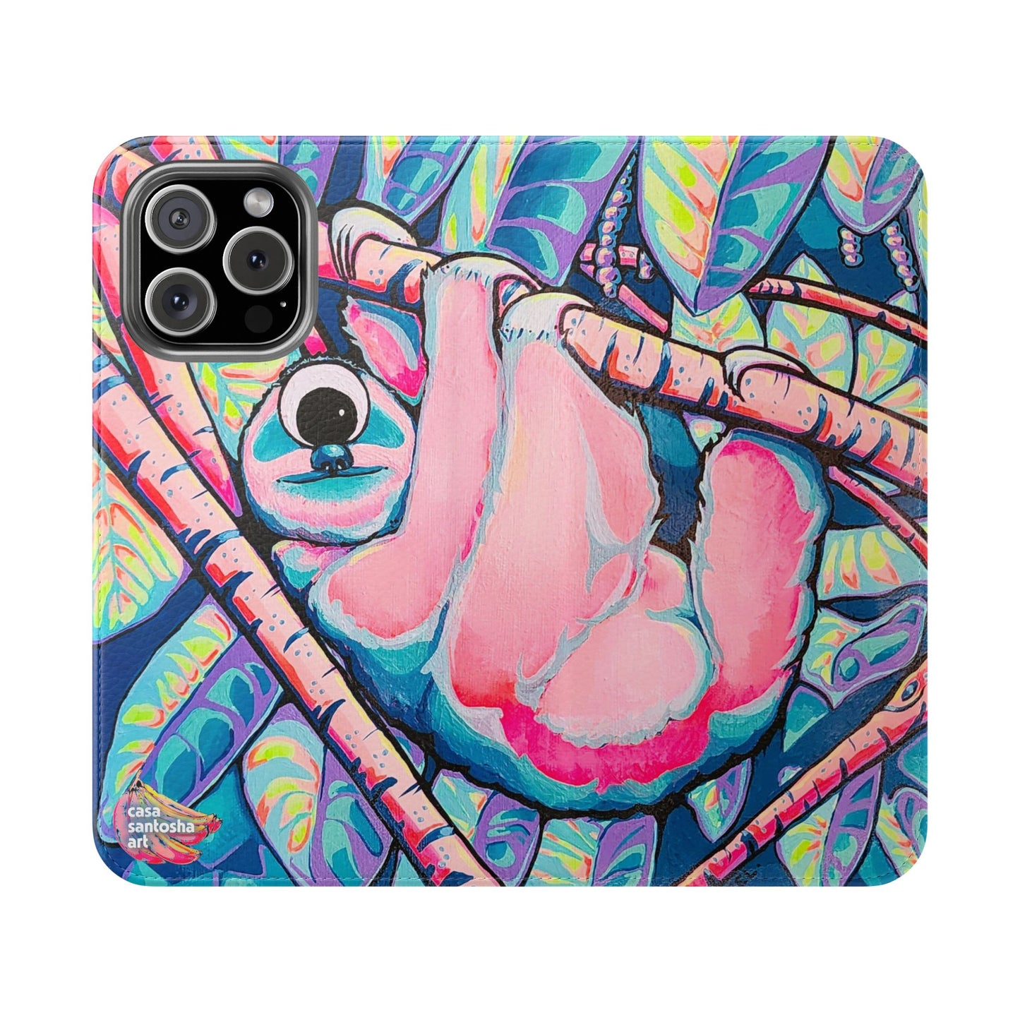 Cyclops Sloth Flip Phone Case – Wallet Cover with Card Slots
