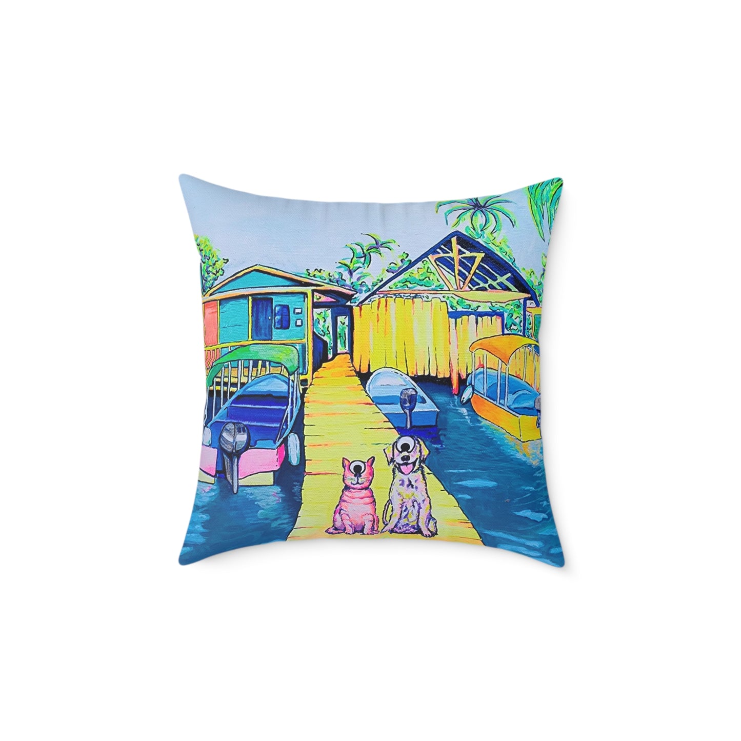 Cyclops Cat and Dog in Bocas Art Canvas Decorative Pillow