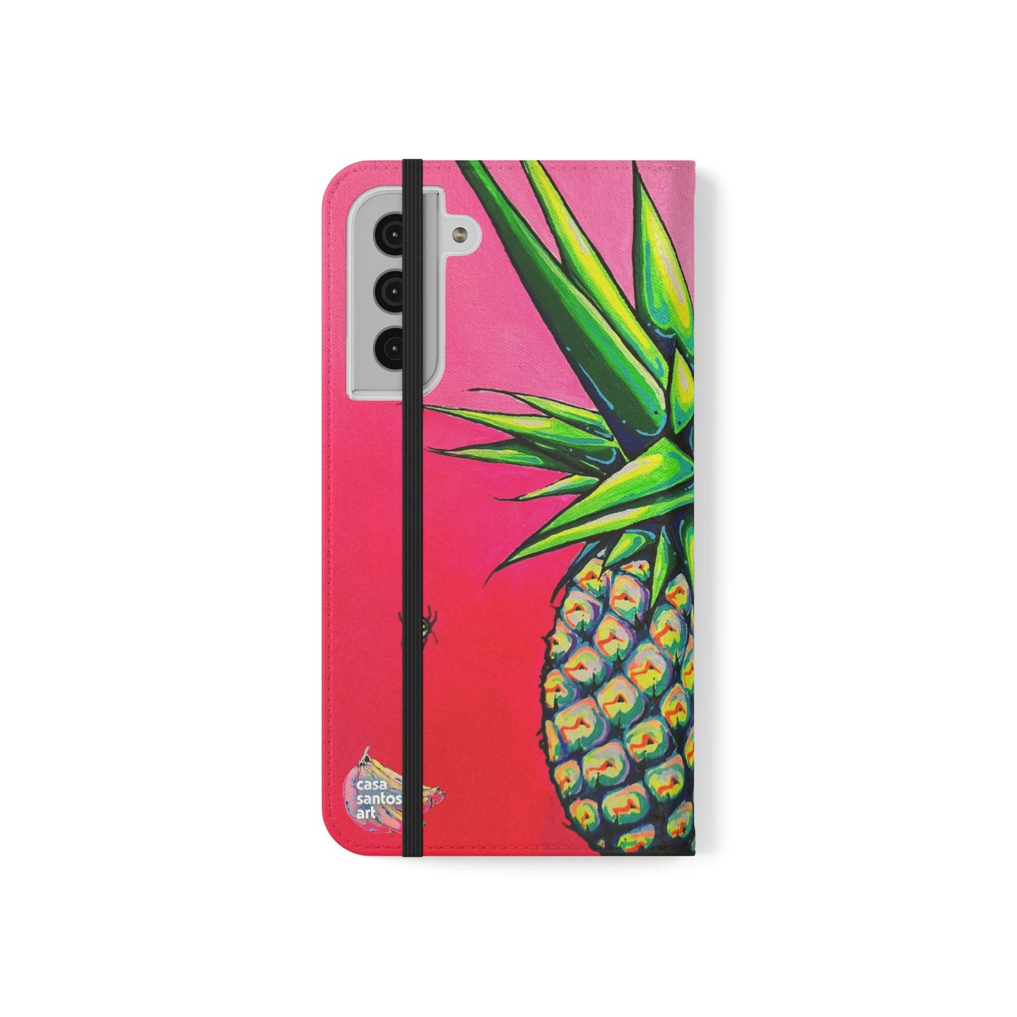 Neon Pineapple Flip Phone Case – Wallet Cover with Card Slots