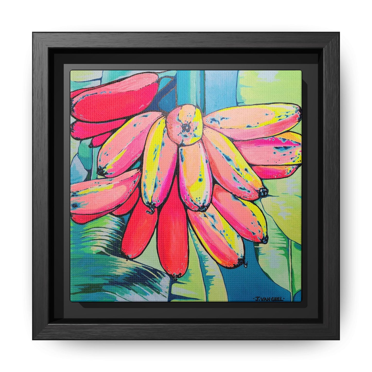 Framed Neon Primitivo Bananas Canvas Print