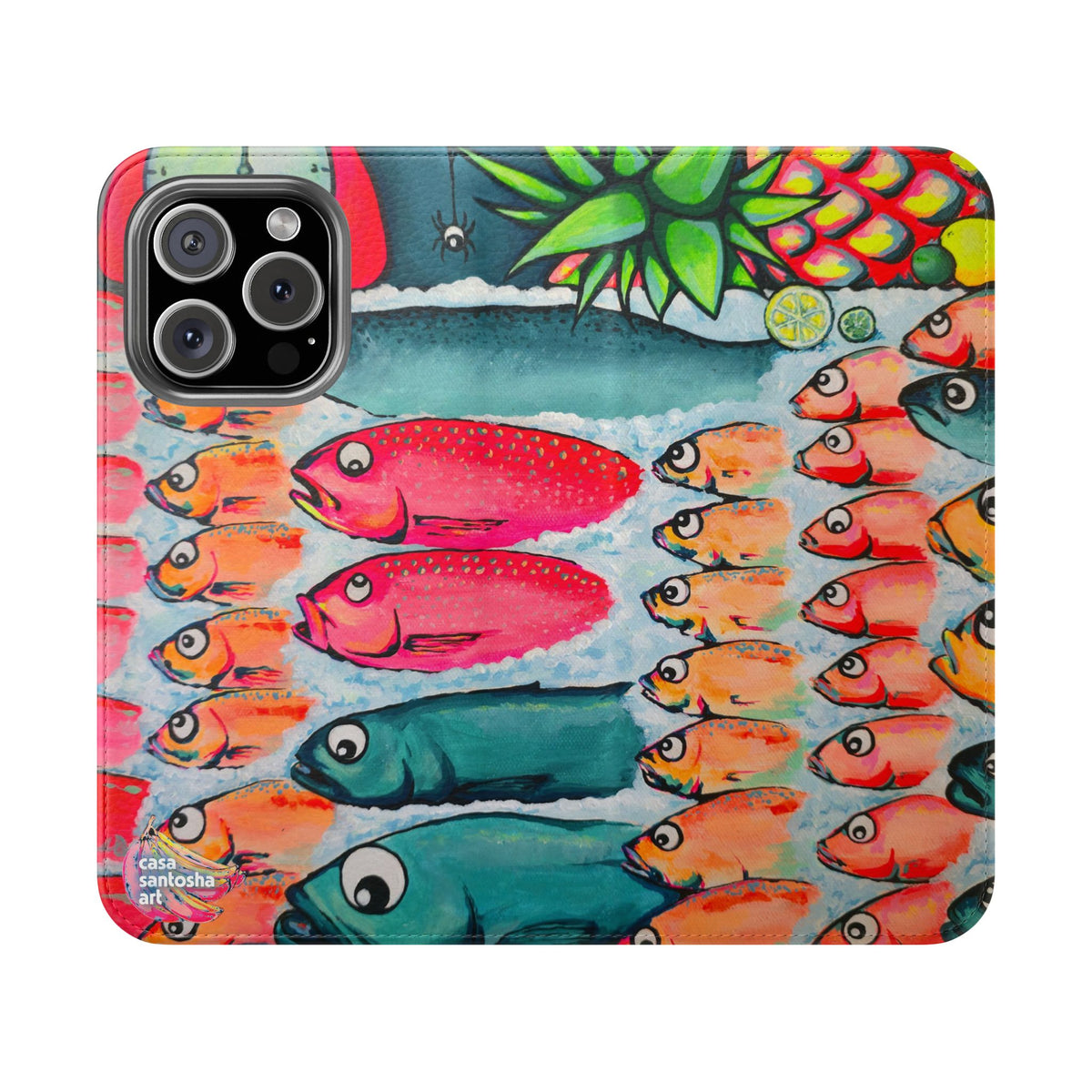 Neon Cabo Fish Market Flip Phone Case – Wallet Cover with Card Slots
