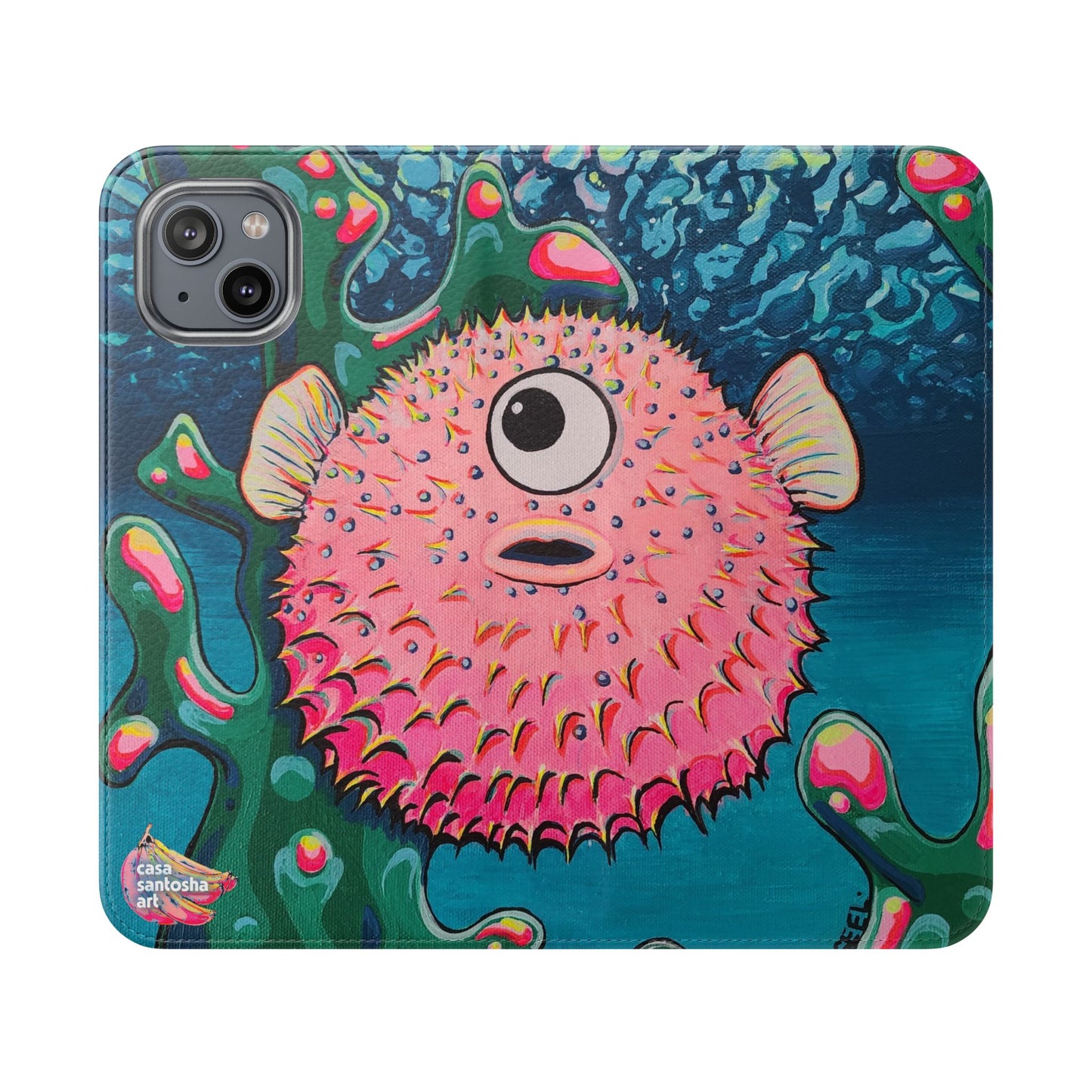 Cyclops Pufferfish Flip Phone Case – Wallet Cover with Card Slots
