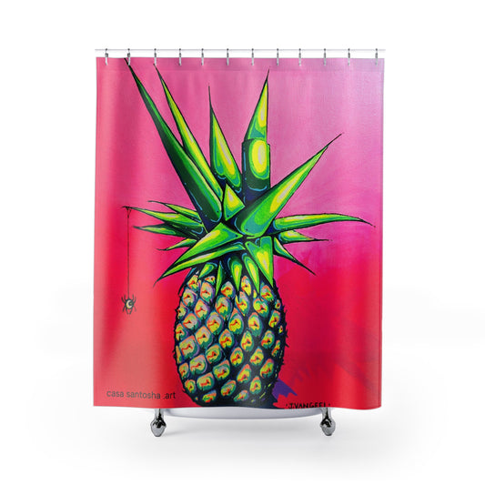 Neon Pineapple Pop Art Shower Curtain