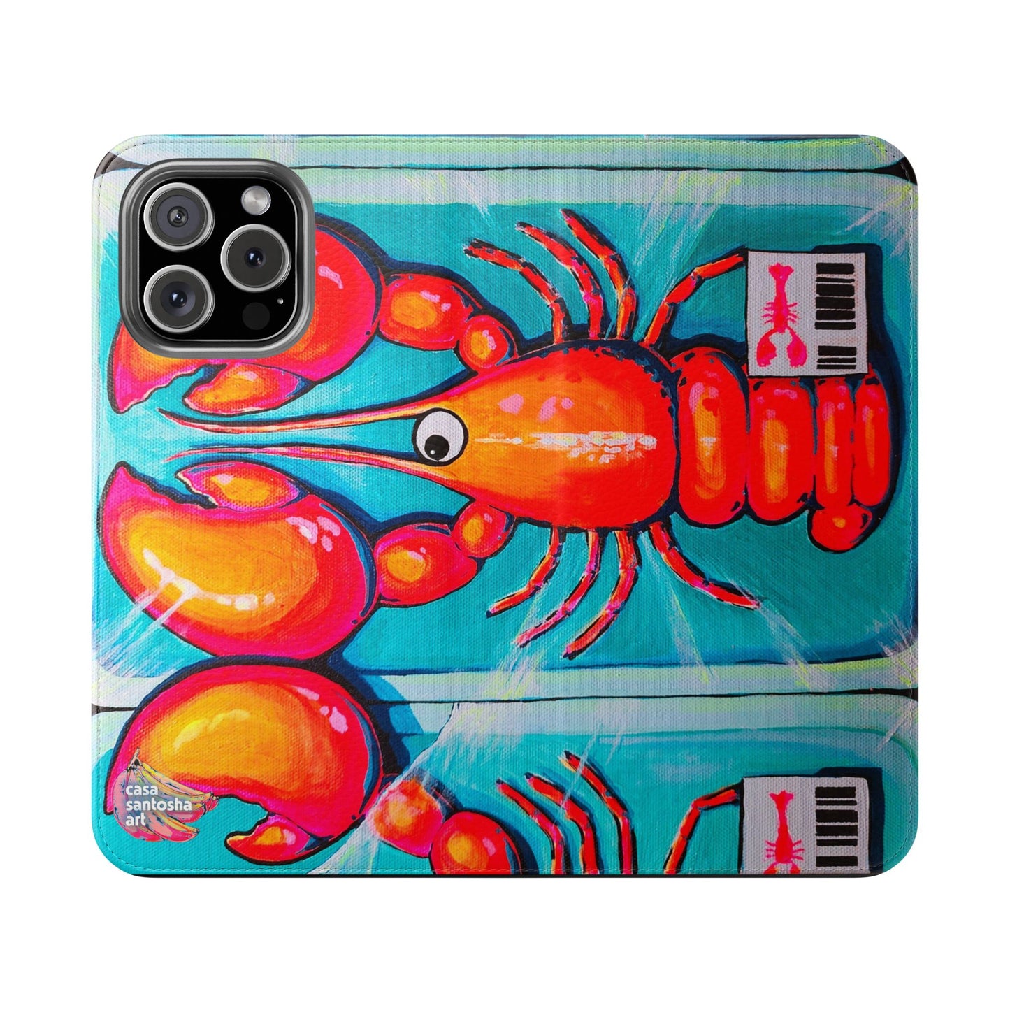 Neon Lobster Flip Phone Case – Wallet Cover with Card Slots