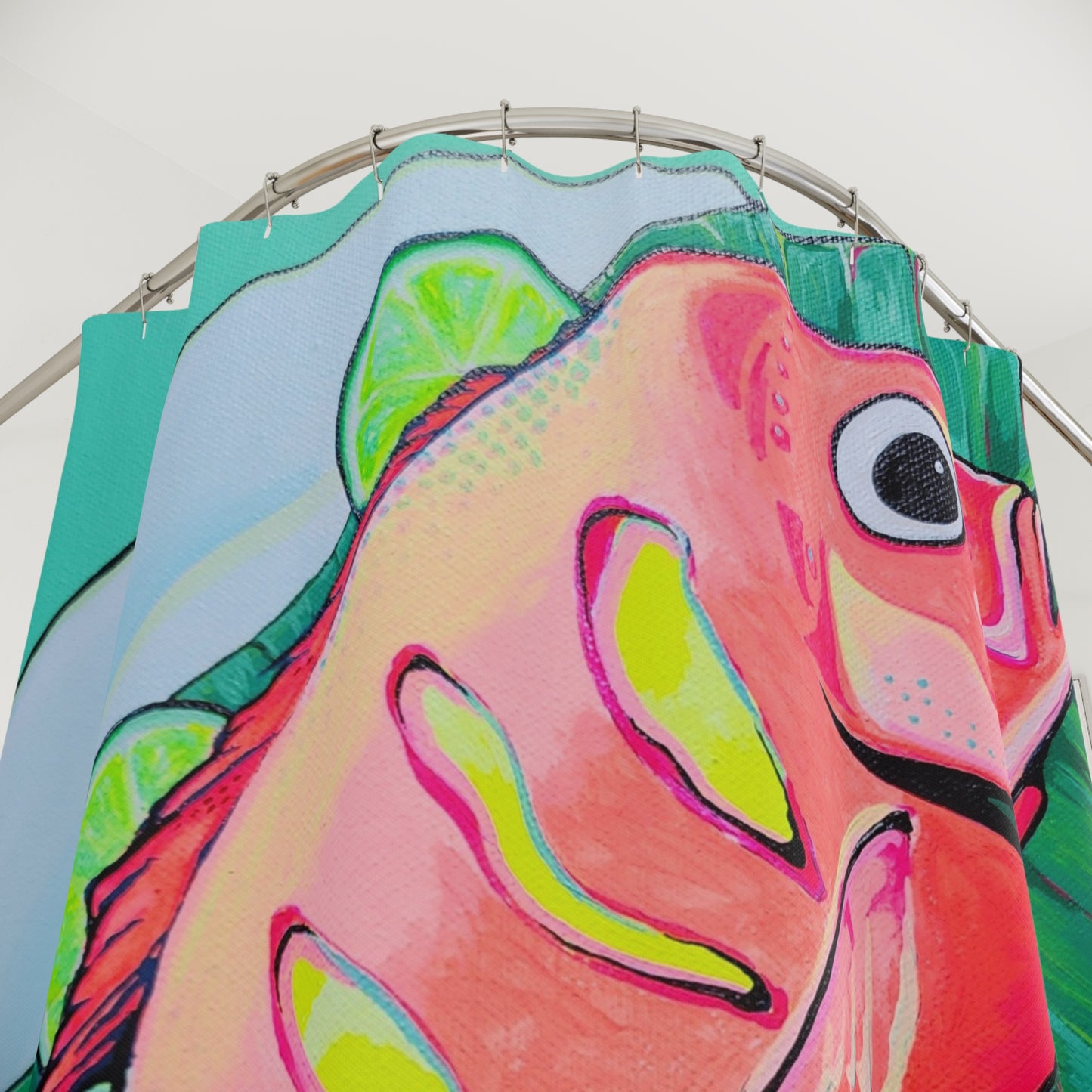 Neon Fried Fish Pop Art Shower Curtain