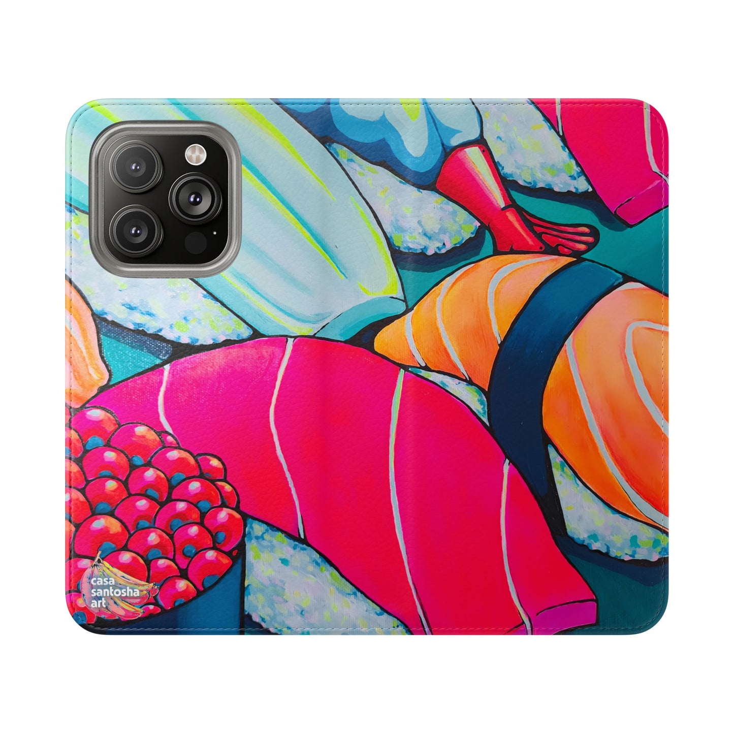 Étui portefeuille pour téléphone à clapet Neon Sushi avec porte-cartes