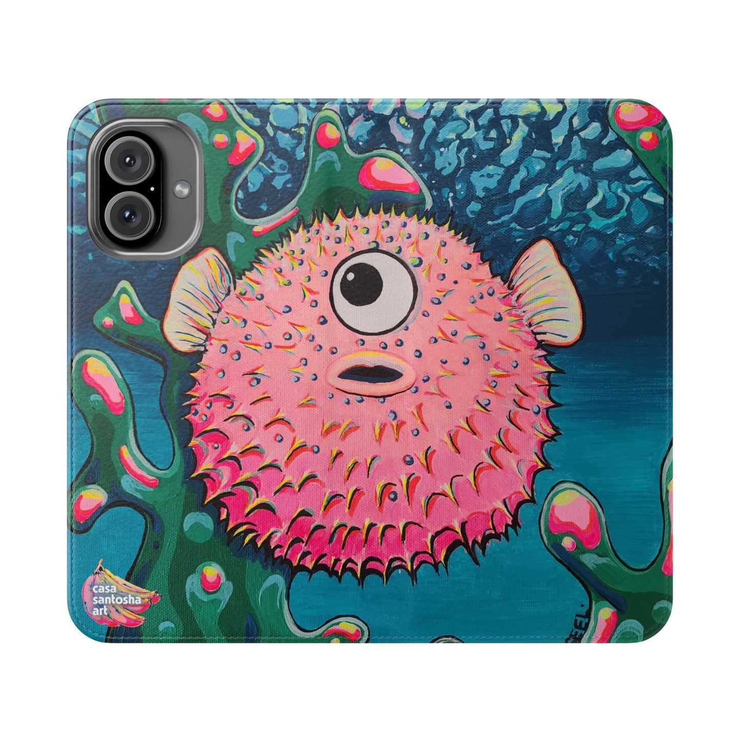 Cyclops Pufferfish Flip Phone Case – Wallet Cover with Card Slots