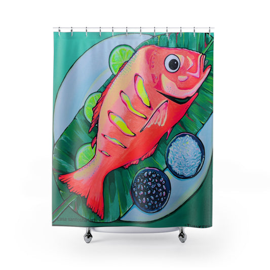 Neon Fried Fish Pop Art Shower Curtain