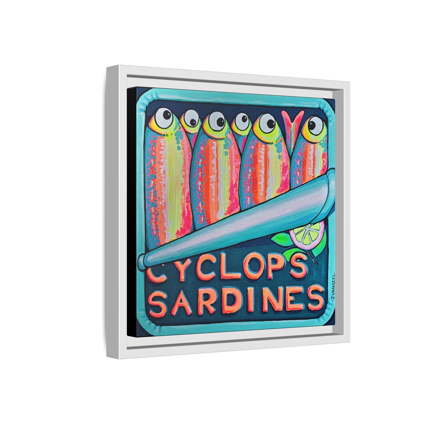 Framed Neon Sardines Canvas Print