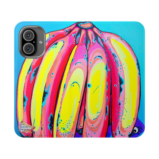 Neon Fat Bananas Flip Phone Case – Wallet Cover with Card Slots