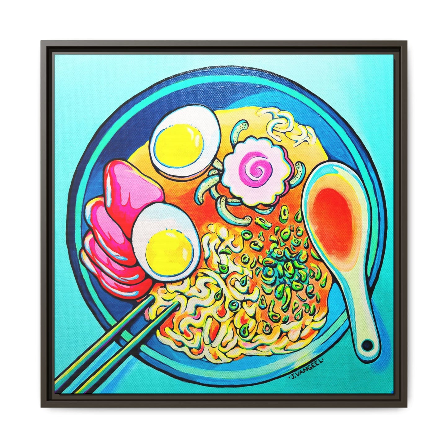 Framed Neon Ramen Canvas Print