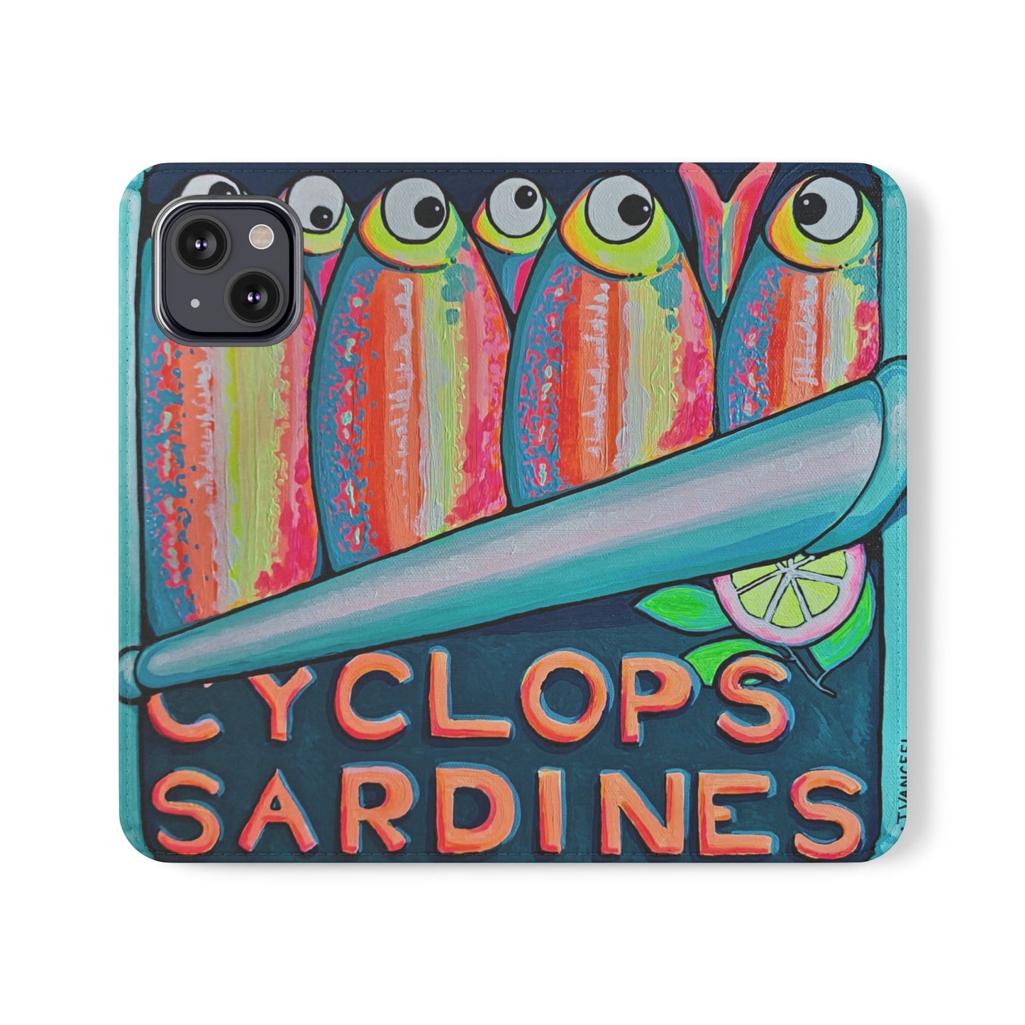 Neon Sardines Flip Phone Case – Wallet Cover with Card Slots