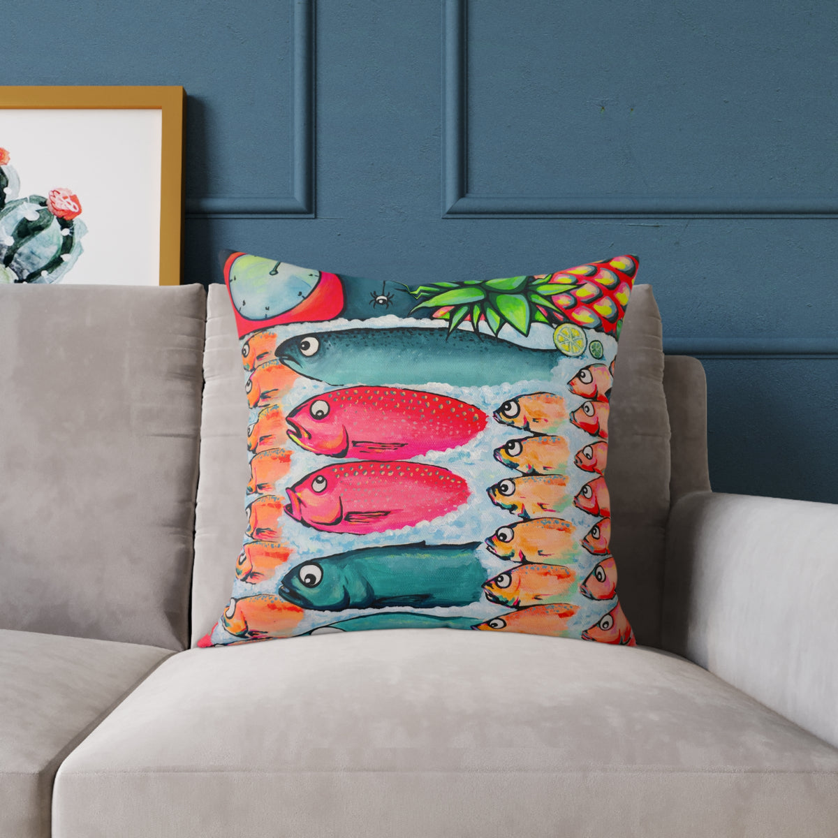 Neon Cabo Fish Market Art Canvas Decorative Pillow