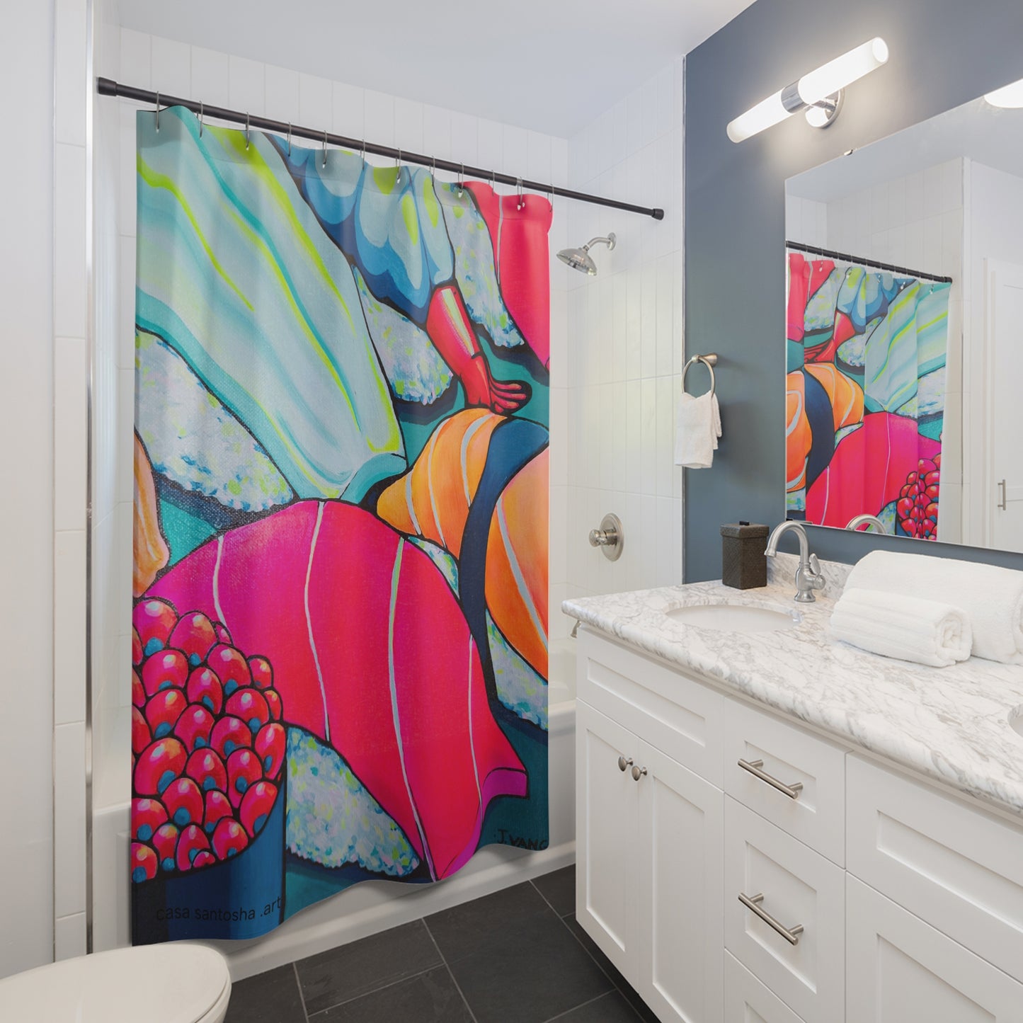 Neon Sushi Pop Art Shower Curtain