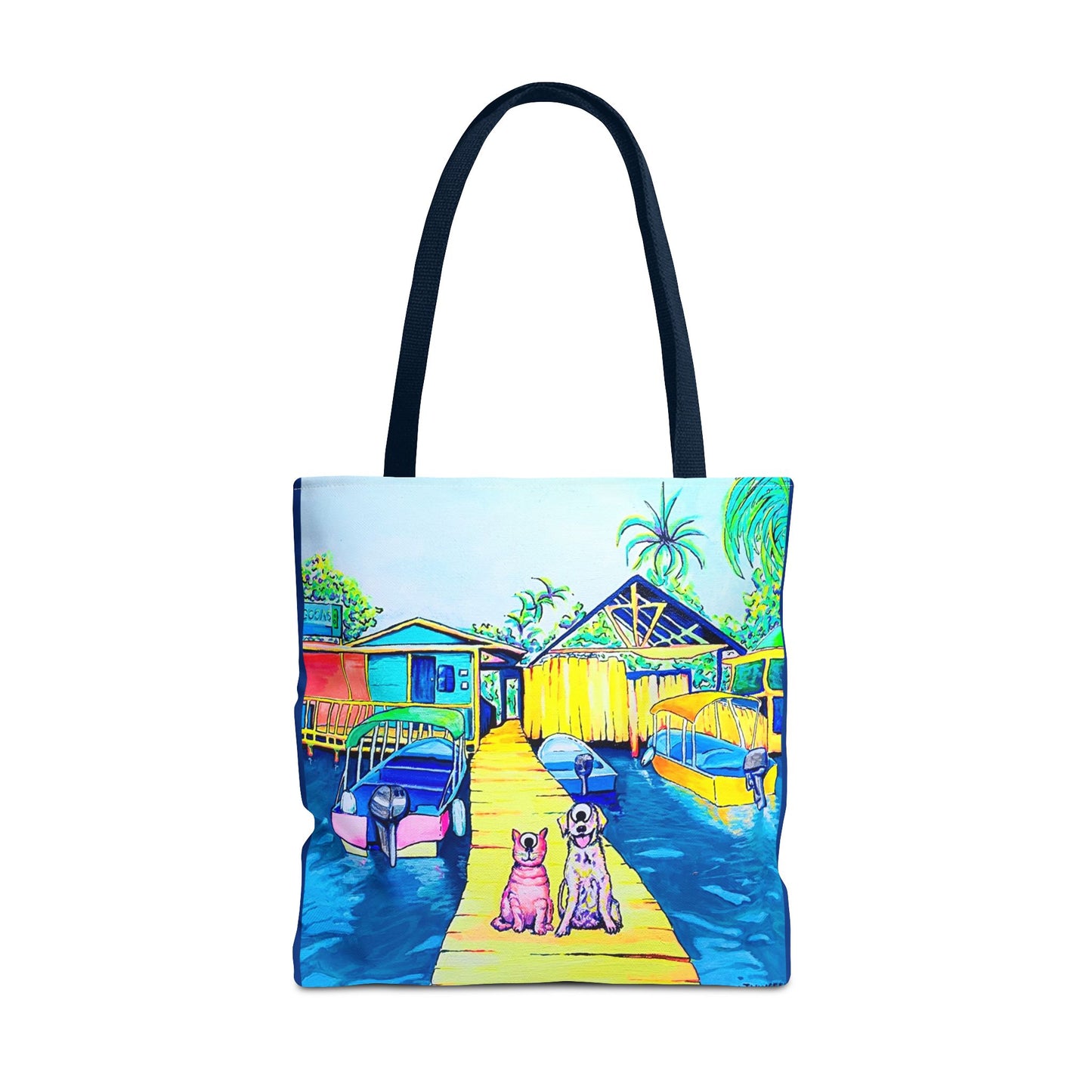 Premium Cyclops Cat and Dog in Bocas Tote Bag, Original Artist Design, Reusable Shopping Tote,  Eco-Friendly