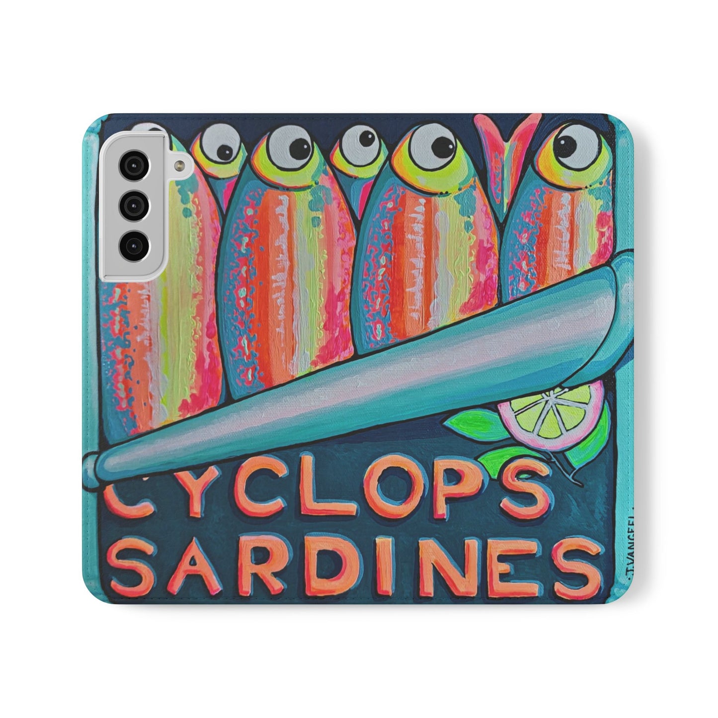 Neon Sardines Flip Phone Case – Wallet Cover with Card Slots