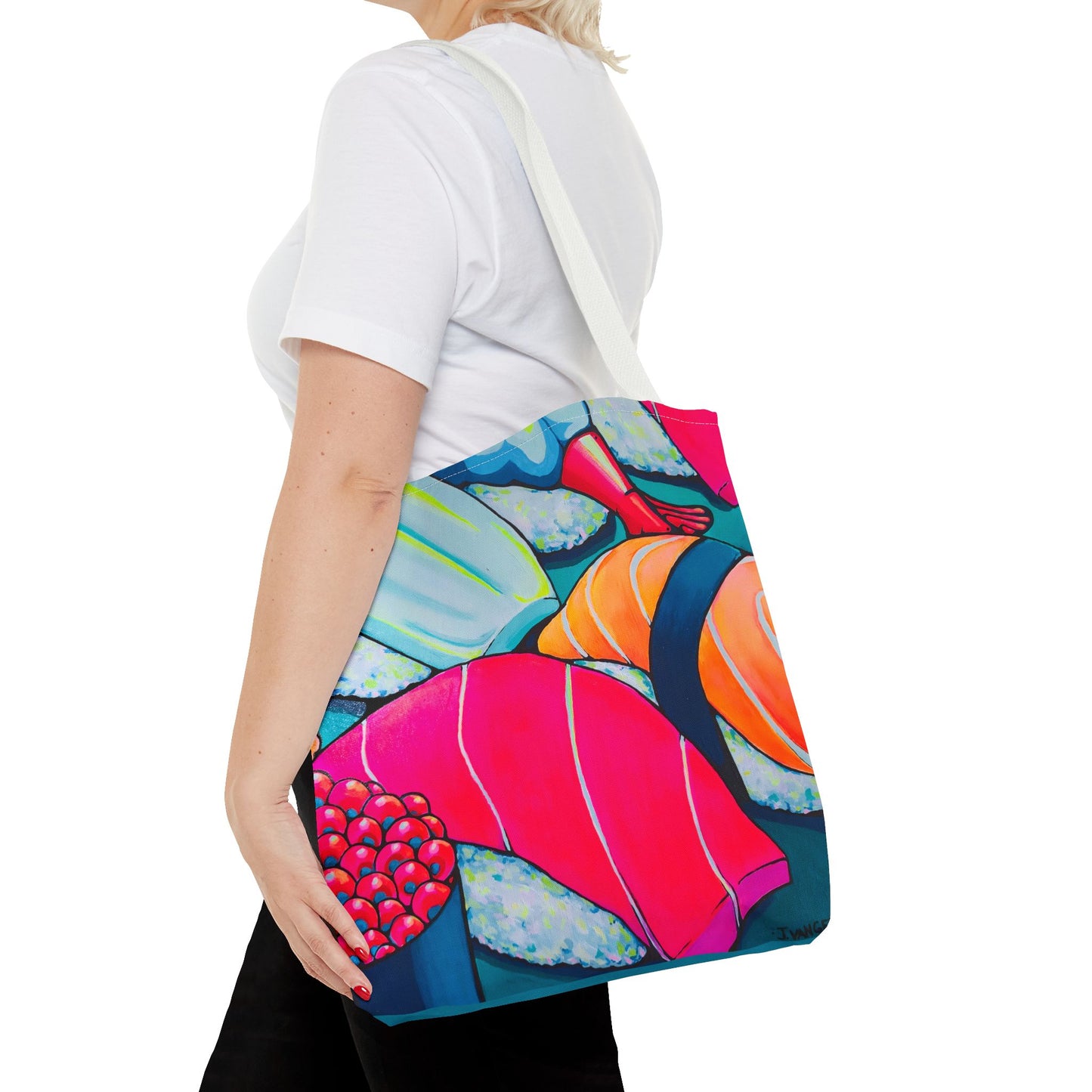 Sac fourre-tout Sushi Néon Premium, Design d'artiste original, Sac de courses réutilisable, Écologique