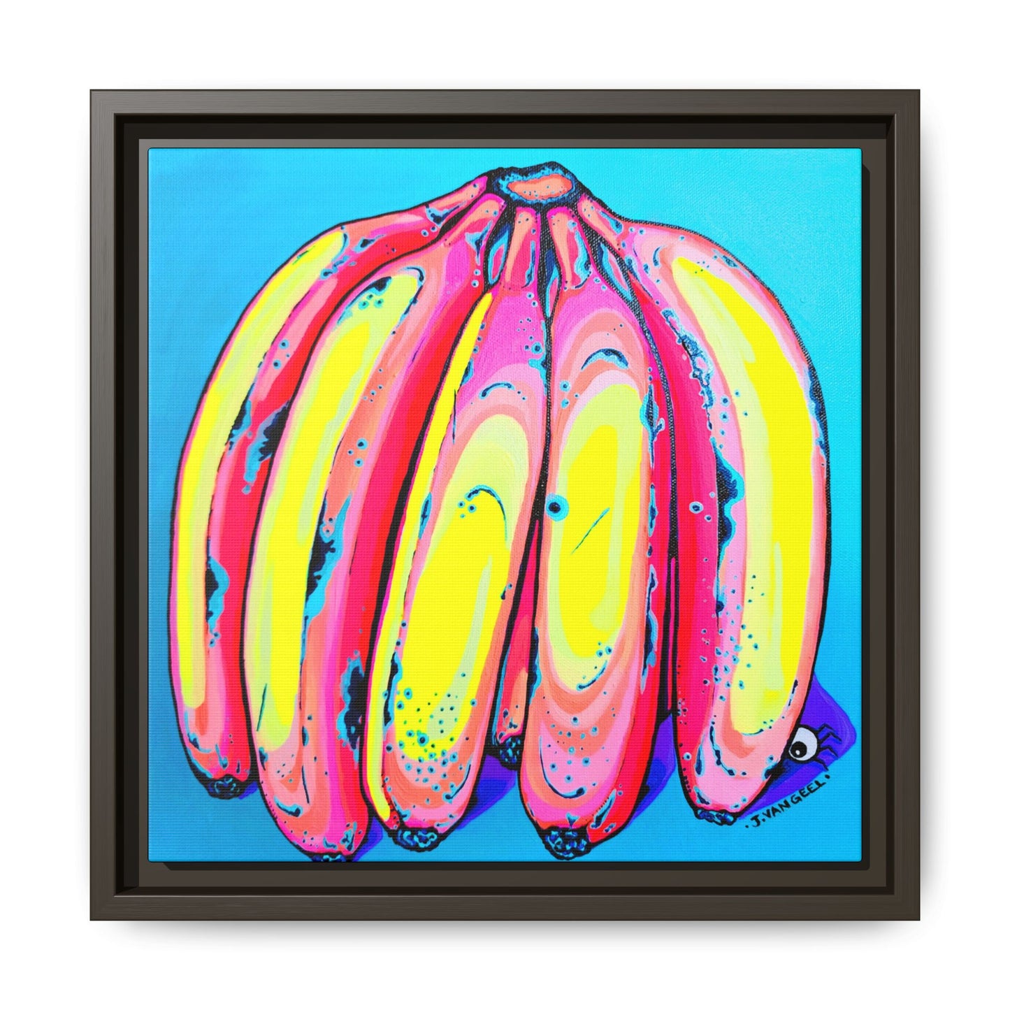 Framed Neon Fat Bananas Canvas Print
