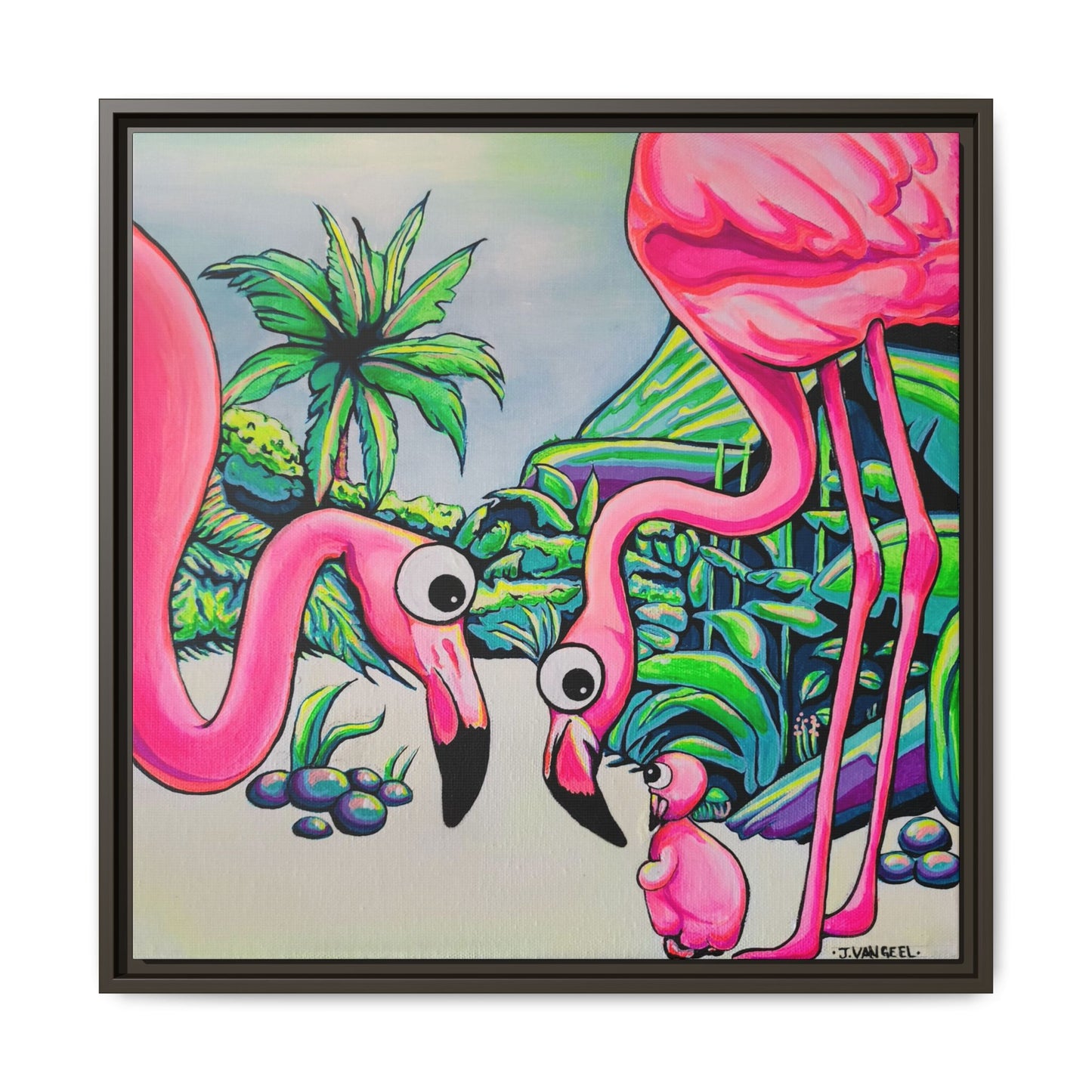Framed Cyclops Flamingo Family Canvas Print