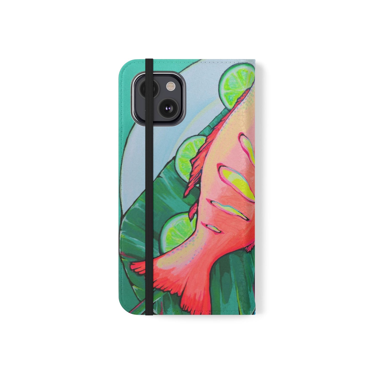 Neon Fried Fish Flip Phone Case – Wallet Cover with Card Slots
